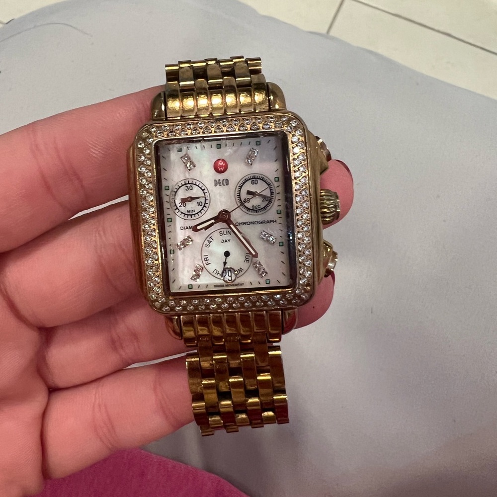 Michelle Gold Watch with Crystal Accents